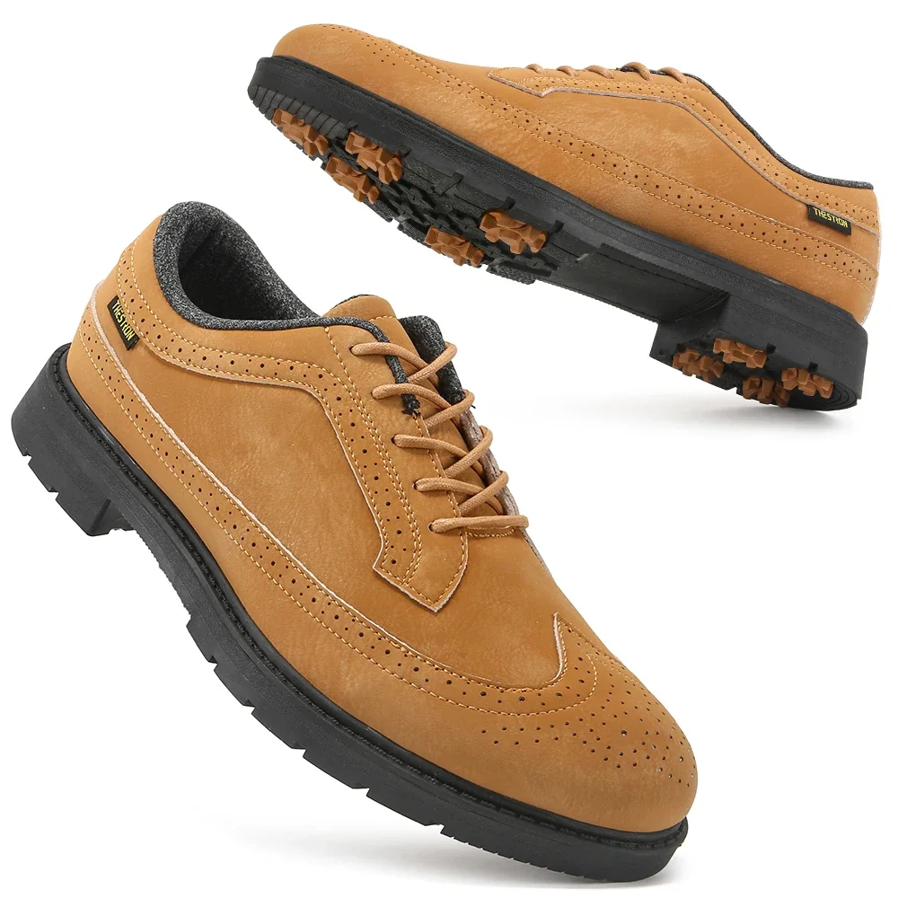 Men Professional Golfer Shoes Retro Classic Brogue Style Spikes