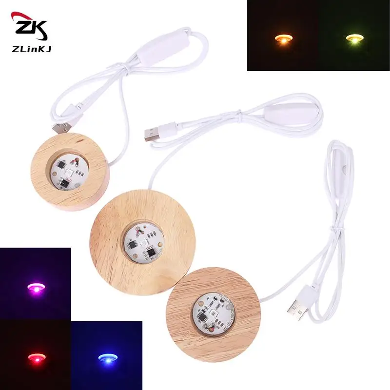 6cm/7cm/8cm runde Holz leuchte für Kristallglas harz Kunst Ornament LED Licht Display Basis Holz Lampen sockel Stand halter