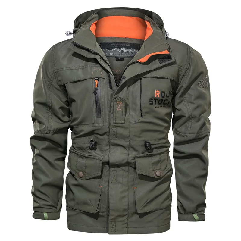 

Autumn Style Men's Mid Length Casual Outdoor Multi Pocket Hooded Tactical Jacket Men's Jacket Cross Border