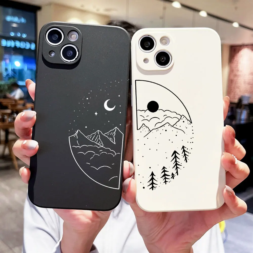 Couple Case Moon Phone Cover Couple Cartoon Aesth Sun Moon Phone