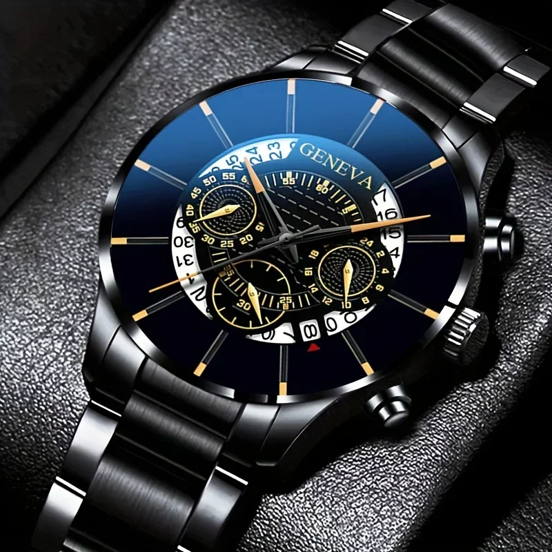 Round Dial Quartz Watch for Men  Stainless Steel Strap Calendar Function Business Allo CaseNonWaterproof Ideal Gift for Him 4