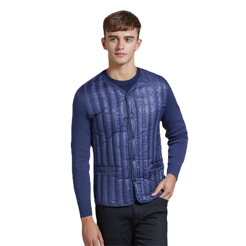 Men\'s Autumn Winter High-quality Warm Down Coat Male Long Sleeves Patchwork Coats Fashion Mens Slim Single Breasted Jacket