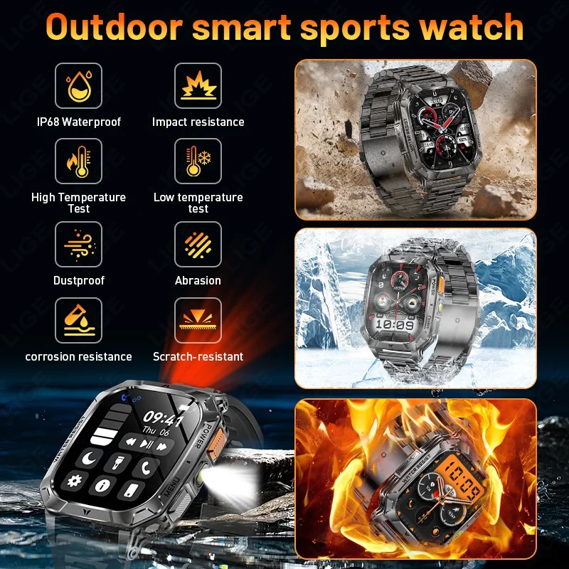 1400mAh Super Large Battery Outdoor Smart Watch Men 2026 New 2.01" HD Screen IP68 Waterproof Bluetooth Call Fitness Smartwatch 5