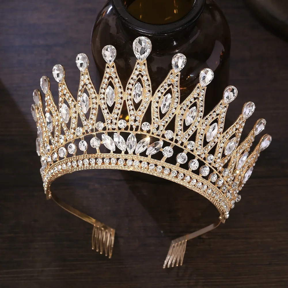 Luxury Baroque Queen Crystal Crown With Comb For Bridal Wedding_voghion.com