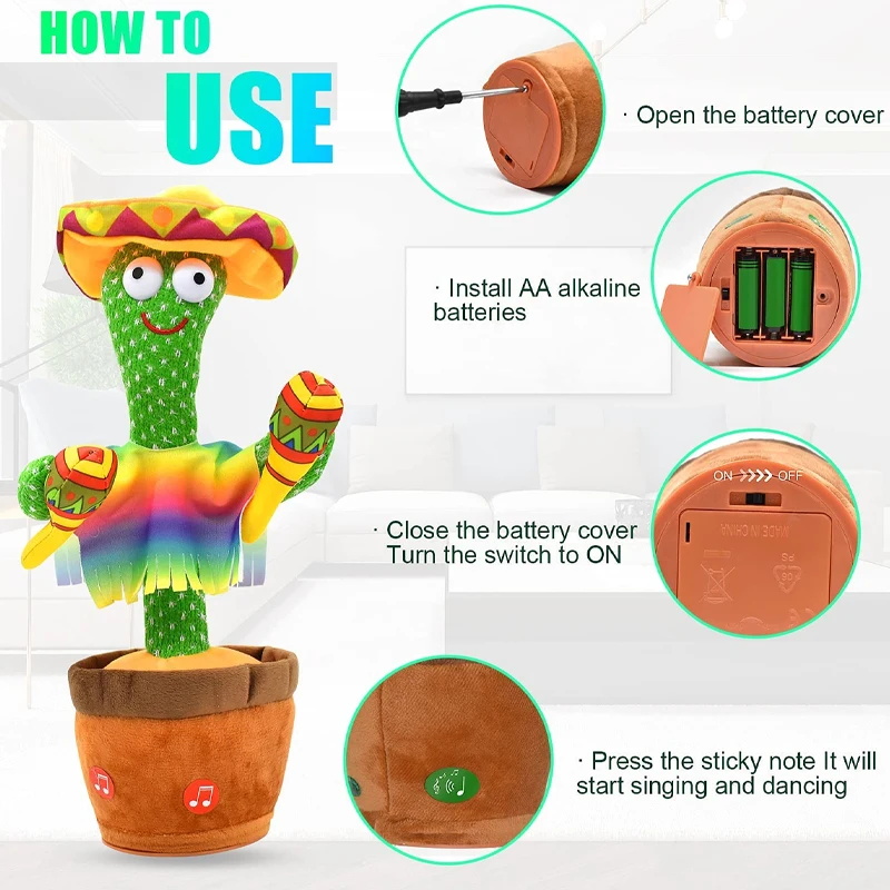 Bluetooth Dancing Cactus Repeat What You Said Usb Charging Voice Record Toy Speaker Talking Plushie Stuffed Toys for Kids Gift