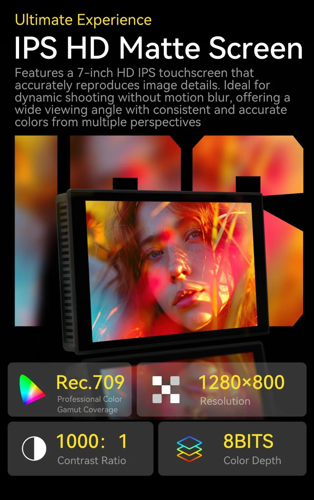 HD7T 7 inch Touch Screen DSLR Camera Field Monitor, 1000 Nits High-Bright, Video