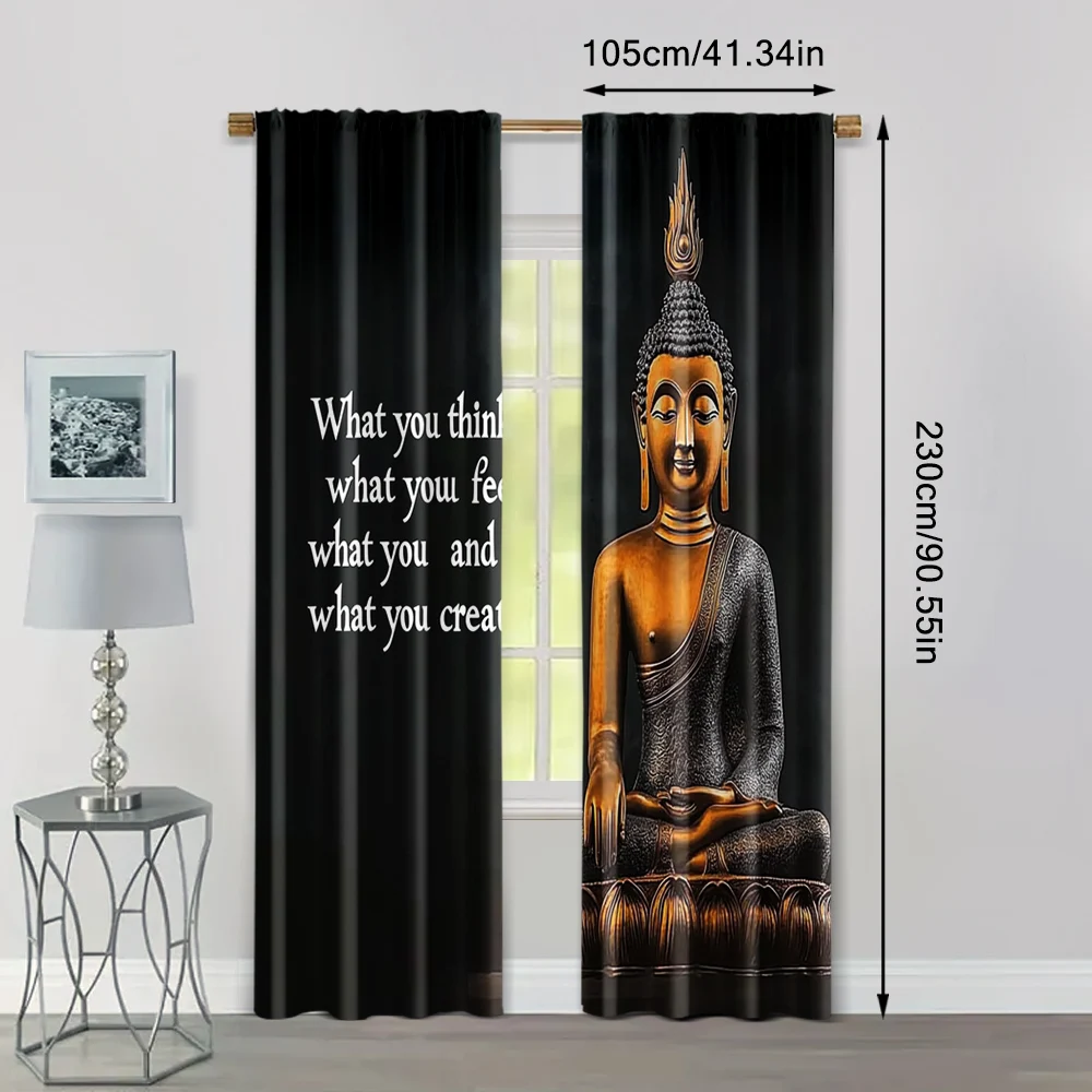 2pcs, Fashionable Curtains Buddha Meditation Versatile Fabric (without rod) Stuff Clearance Ldeal for Bedroom, Living Room, 4