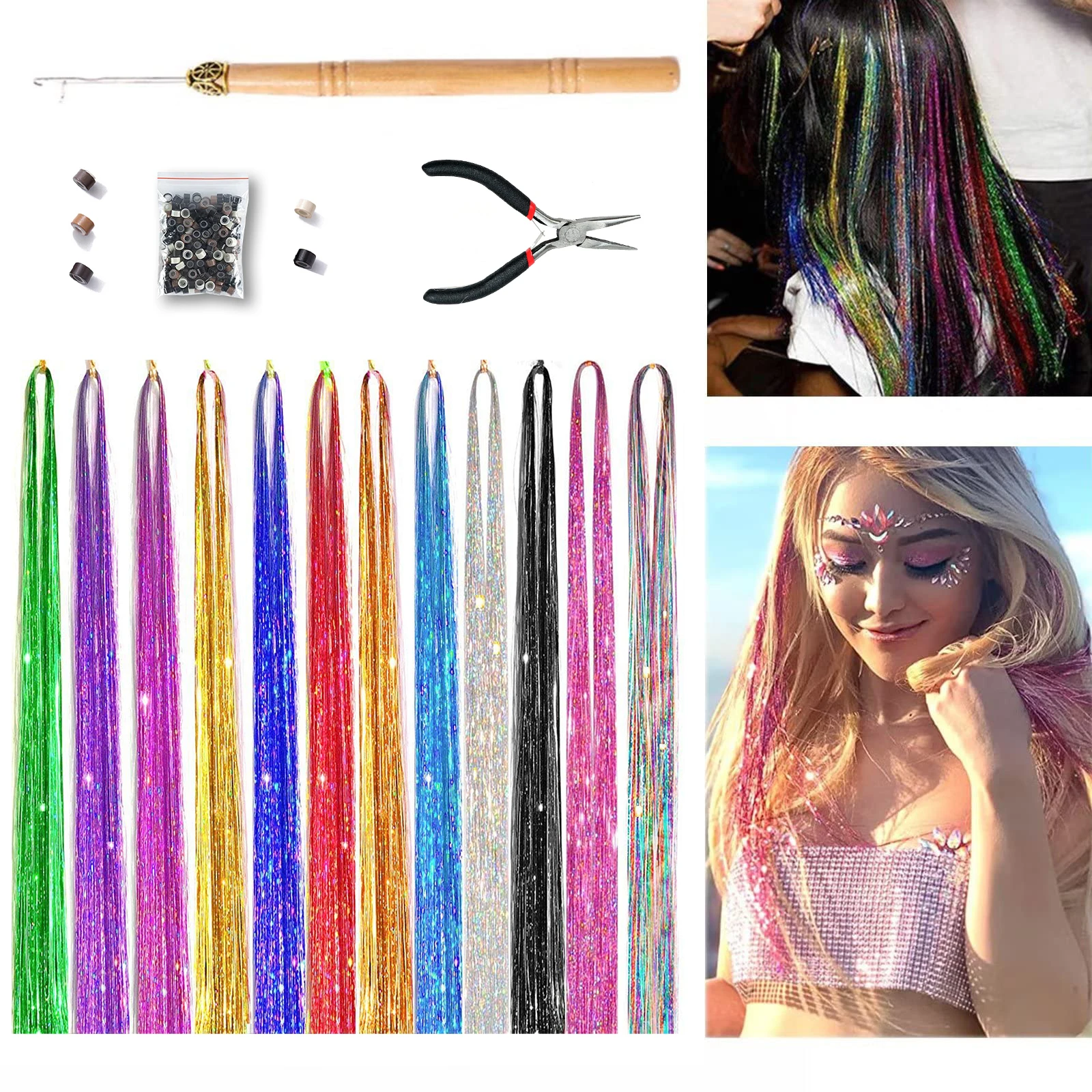

1 Pc Sparkle Shiny Hair Tinsel Hair Extensions Dazzles Women Hippie for Braiding Headdress Hair Braiding Tools Long 100cm