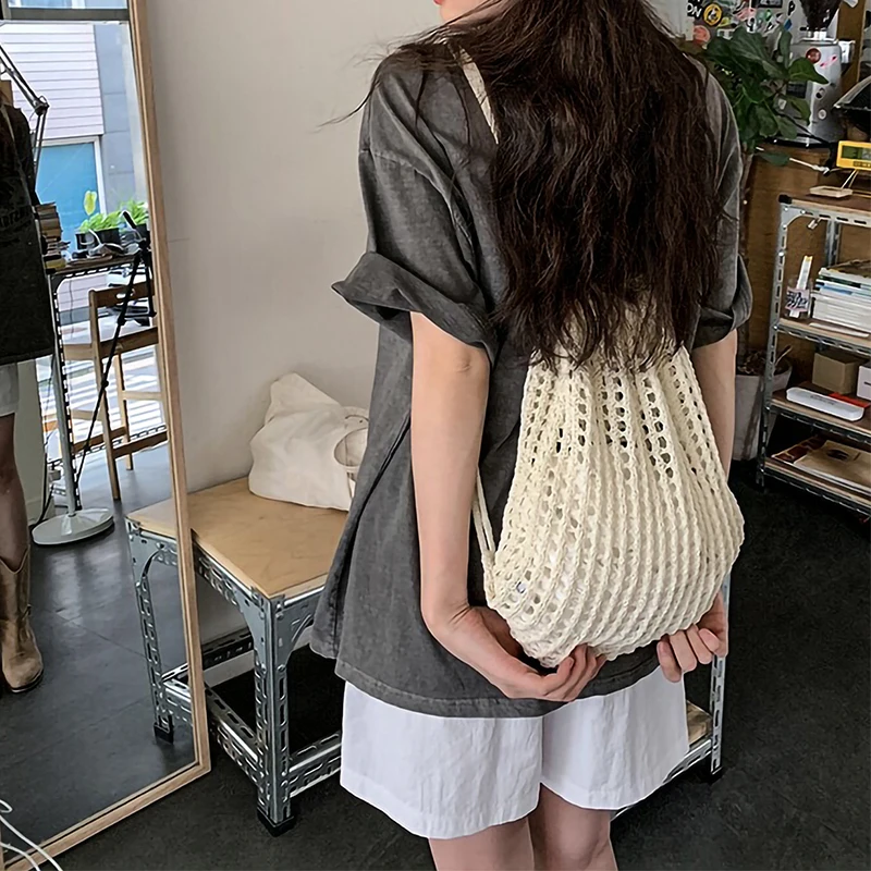 Fashion Women Hollow Woven Shoulder Bags Large Capacity Crochet Bag Knitting Handbags Eco Female Shopping Tote