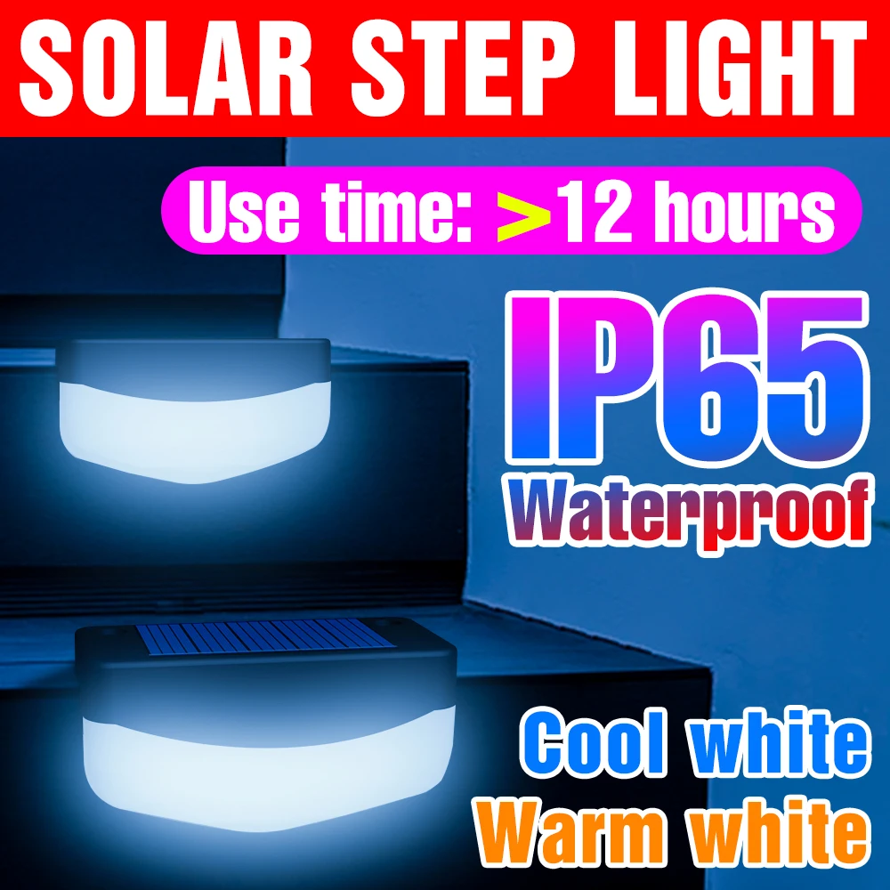 Solar LED Stairs Light Decoration Step Lamp Balcony Wall Bulb IP65 Waterproof Spotlight Fence Luminous Garden Sensor Lighting