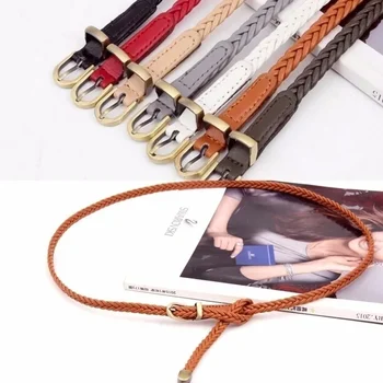 New 8 Colors Belt for Choose Casual Women Party Thin Pin Buckle Woven Braided Belt Waist Strap Waistband
