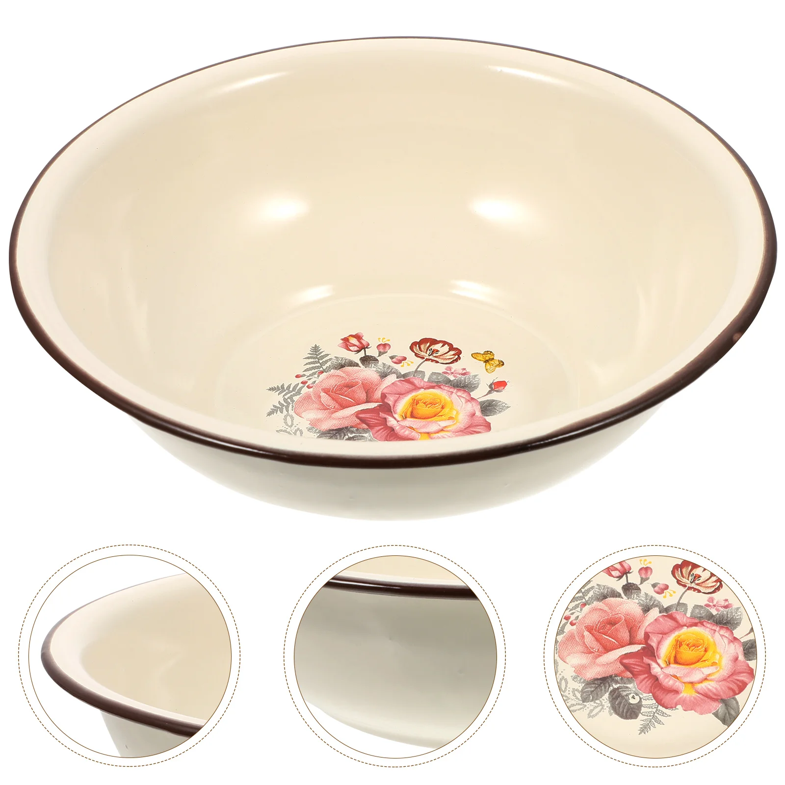 

Round Tray Enamel Basin Mixing Enamelware Thickened Soup Bowl Retro Kitchen Storage Baby