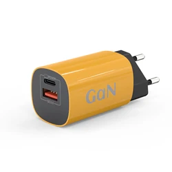 Dual - Port 30W GaN Fast Charger with USB C and USB A Connections - EU (Yellow)