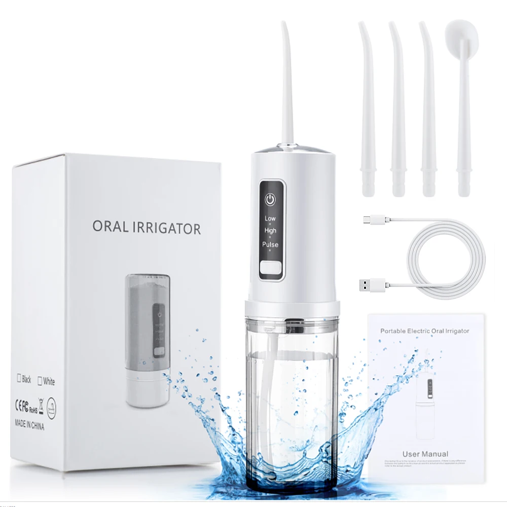 Oral Irrigator Portable Dental Water Flosser USB Rechargeable Water Jet Floss Tooth Pick 4 Jet Tip 230ml 3 Modes Teeth Cleaner