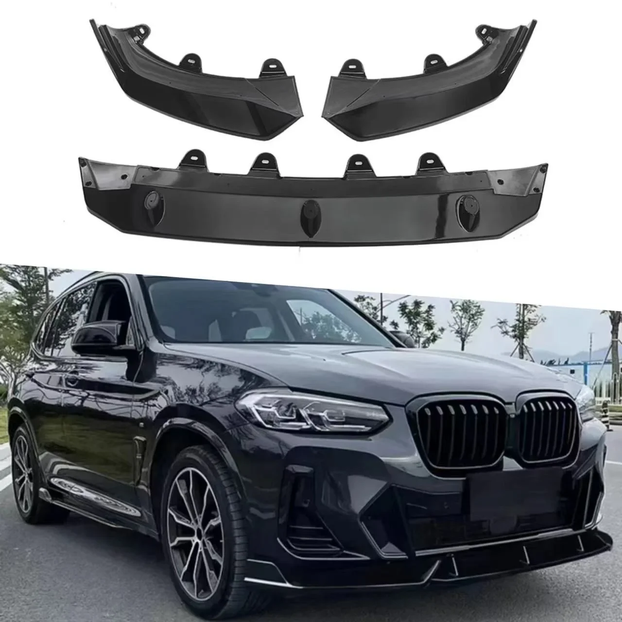 Kit Spoiler Avant Gloss Noir Pour BMW X3 G01 / X4 G02 / IX3 G08 (2022-2024) – Diffuseur Tuning ABS