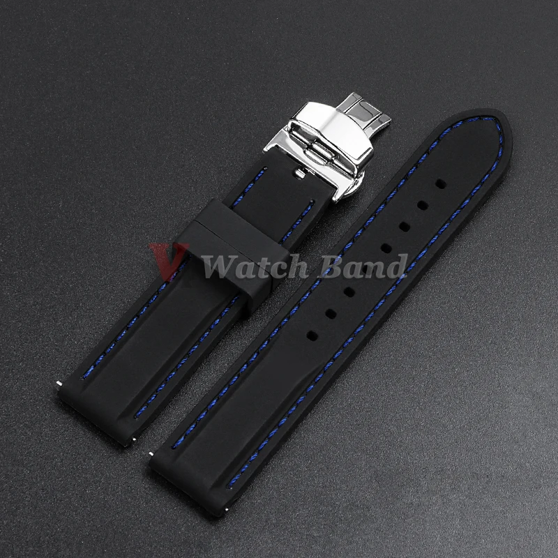 Sporty Waterproof Silicone Watch Band with Quick Release and Butterfly Buckle