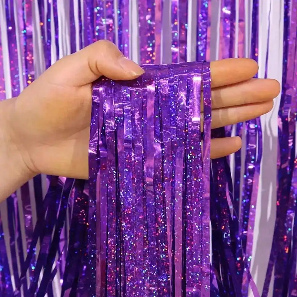 Laser Pink Glitter Tinsel Fringe Foil Curtain