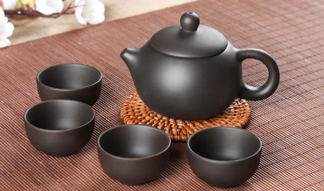 Purple Sand Kung Fu Tea Set, Dragon Water Pot, Ceramic, Porcelain, 1 Teapot, 4 Standard, 150ml, 5 Pcs