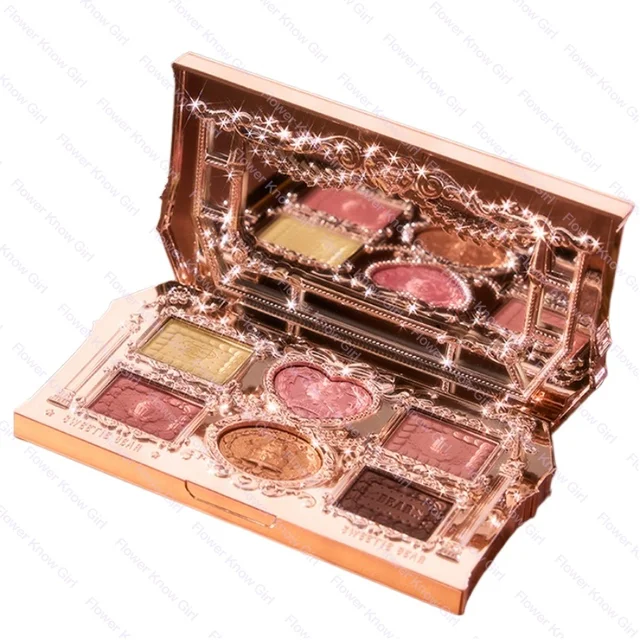 Flower Knows The Sweetie Bear Collection Eyeshadow Palette 6 Colors Glitter Matte Natural Bronzer Multi Use Kawaii Makeup