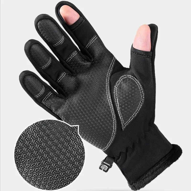 2 Finger Flip Fingerless Gloves Winter Fishing Glove Non-slip Waterproof  Warm Winter Gloves for Fishing Half-finger Gloves