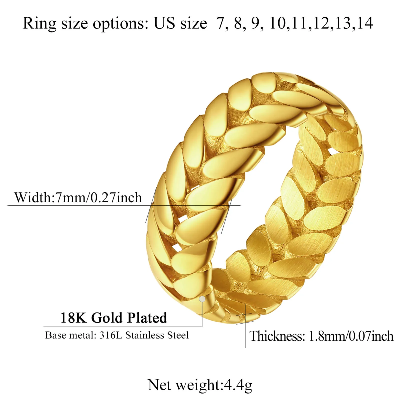 ChainsPro 7mm Wide Chain Link Rings for Women Men Olive Branch Vine Leaves Stainless Steel Jewelry Size 7 To 14 QC24 6