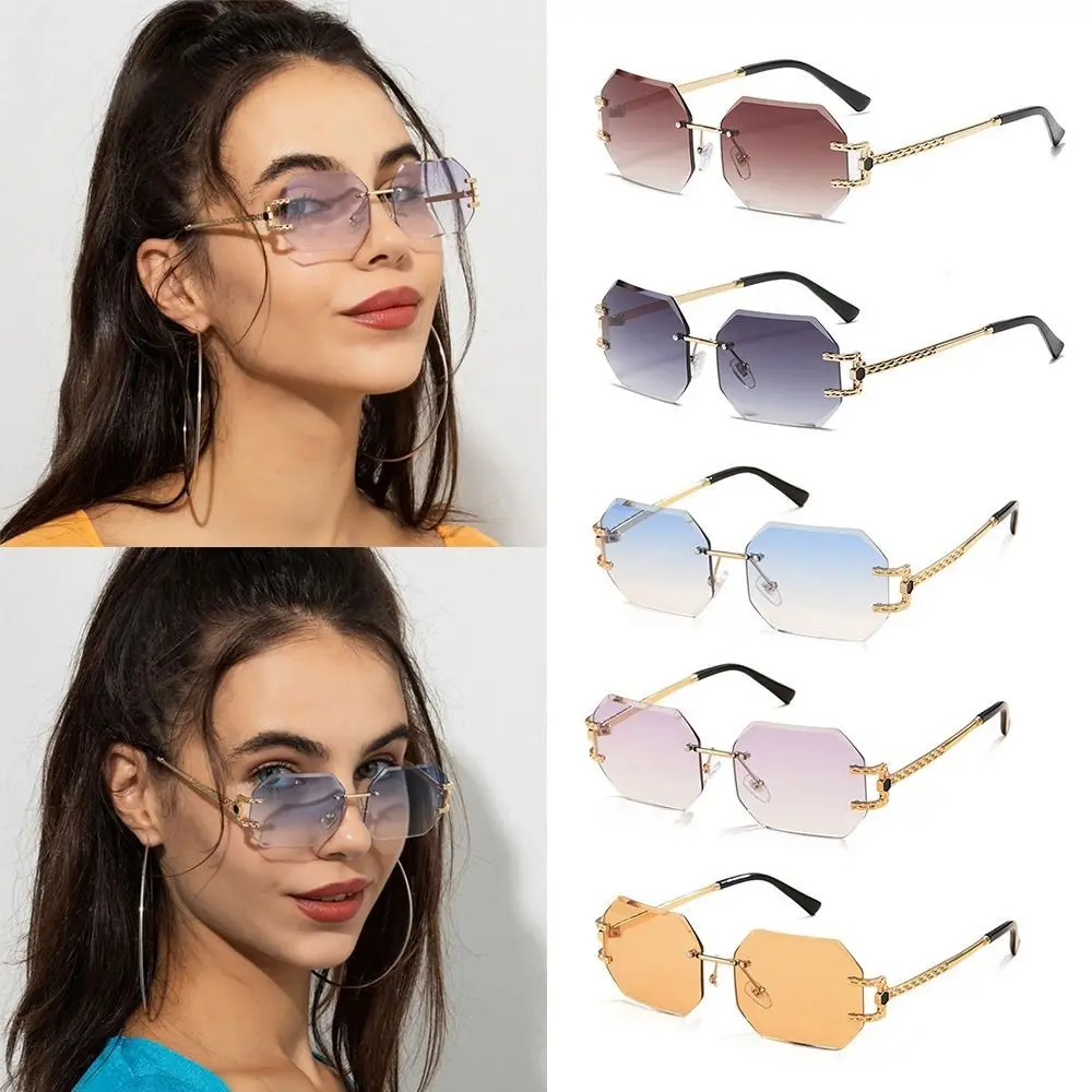 

Retro Rimless Polygonal Sunglasses Fashion Square Cutting Lens Sun Glasses UV400 Protection Frameless Shades for Women & Men