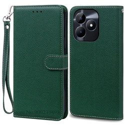 Elegant Leather Flip Wallet Case - Premium Phone Cover and Holder for Realme Note 60 (Dark Green - Strap)