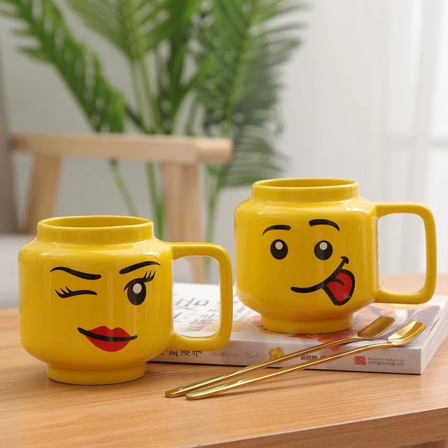 Cartone animato sorridente tazza di ceramica espressione faccia cartone  animato caffè latte tazze da tè tazze con impugnatura bere tazze Lego tazza  regalo 250ML - AliExpress