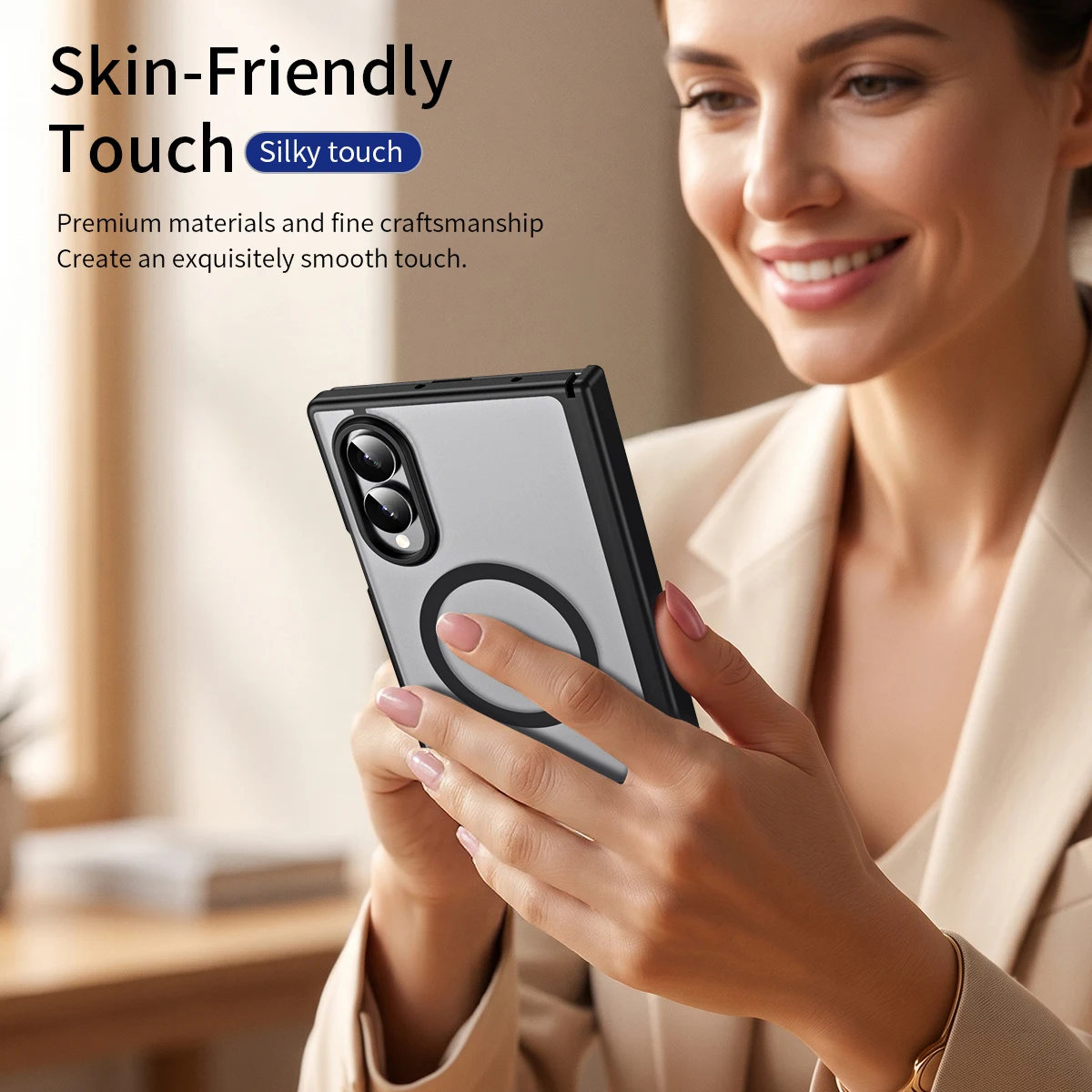 Magnetic Matte Foldable Phone Case with Transparent Hinge Protection