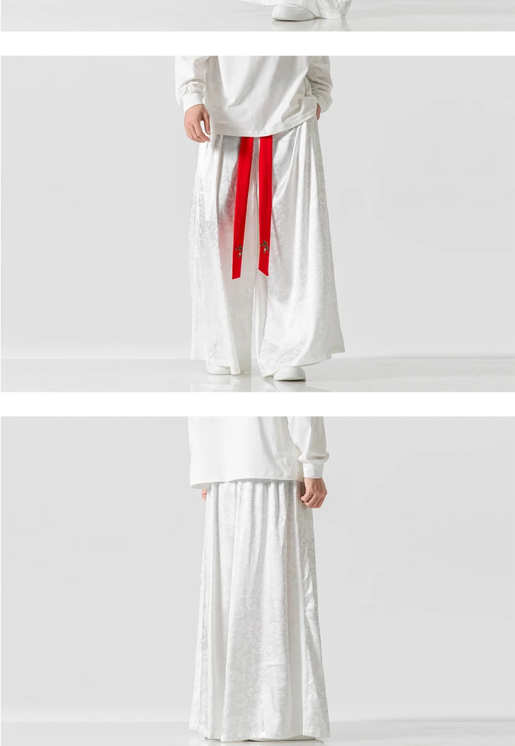 Description Picture 4 of item2023 Chinese Style Loose Wide Leg Pants Autumn Casual Black Skirt Pants Fashion Baggy Flared Pants Men Print Japanese Harajuku