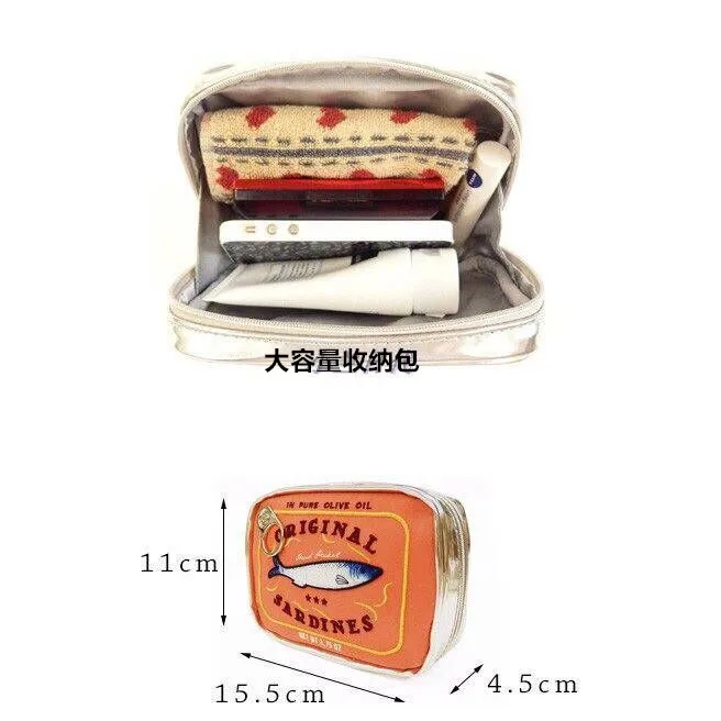 New Cute Large-capacity Sardine Canned Storage Bag Cosmetic Bag Personality Creative Clutch Bag Women Cosmetic Bag Makeup Bag