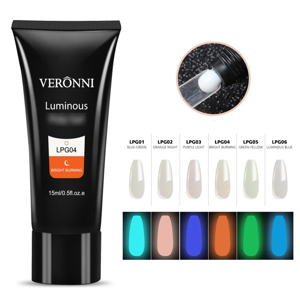 15ml Acrylic Nail Extension Gel Polish Glow in Dark Fluorescent Poly UV Builder Gel Crystal Quick Building Tip Manicure 3