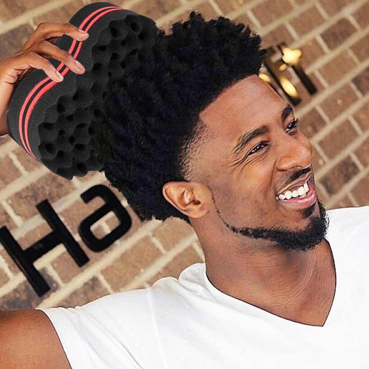 4개입 트위스트 헤어 스펀지 세트 큰 구멍이 있는 이발사 헤어 브러시 스펀지 트위스트 아프로 컬 코일 웨이브 헤어 케어 도구 컬 브러시