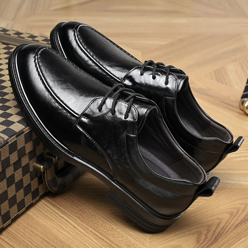 Men's Shoes Business Leather Shoes Formal Gentleman Casual Spring Low-top Lace-up British Do Old Workplace Single