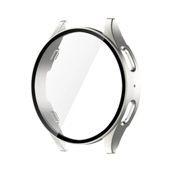 Premium Tempered Glass and Hard Matte Protective Case with Screen Protector Bumper Shell for Galaxy Watch 7 40mm (Starlight silver)
