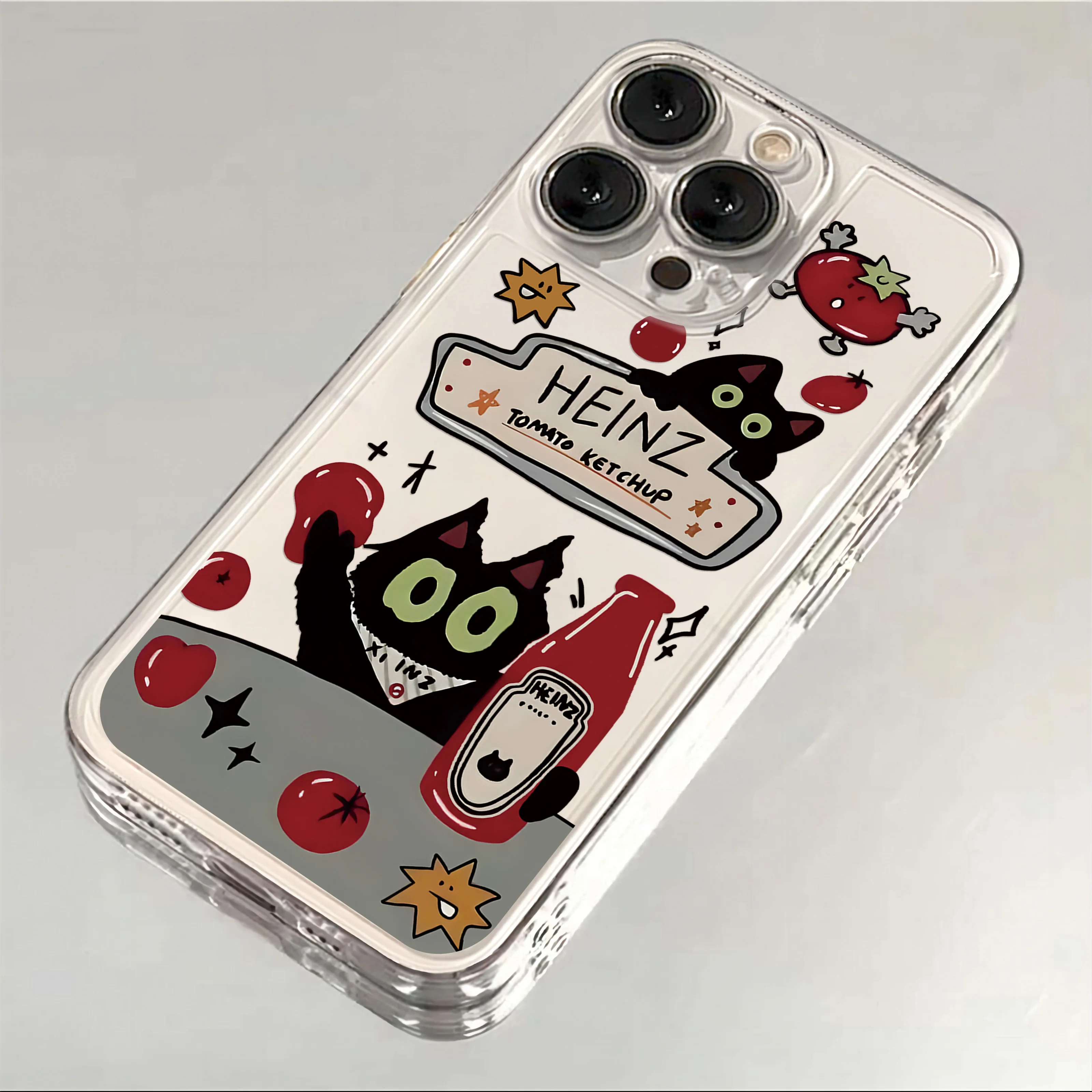 Tomato Sauce Black Cat Design Clear Soft Phone Case