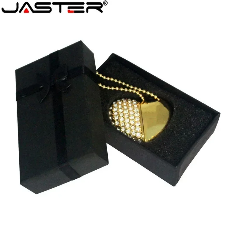 Jaster-usb 2.0 Metal Flash Drive com Caixa de Presente 2.0 Diamante Cristal Coração Pendrive 4gb 32gb 64gb Memory Stick Logotipo do Cliente - Imagem 2