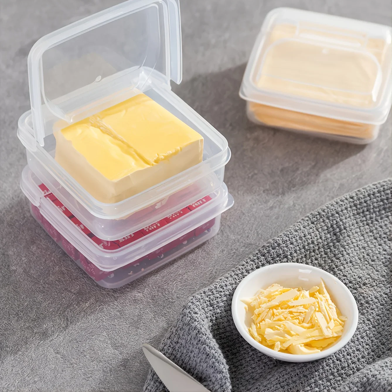 2pcs Plastic Refrigerator Storage Cheese Box, Cheese Container, Butter Block Cheese Slice Storage Box,Keep Your Cheese Fresh ﻿