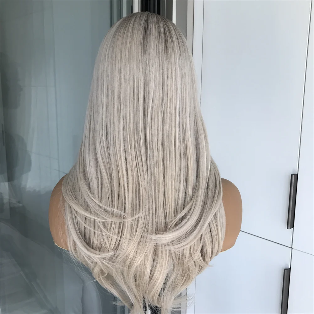 Ombre Blonde 13x4 Synthetic Lace Front Wig for Women Pre Plucked Hairline Natural Looking Heat Resistant Fiber Hair