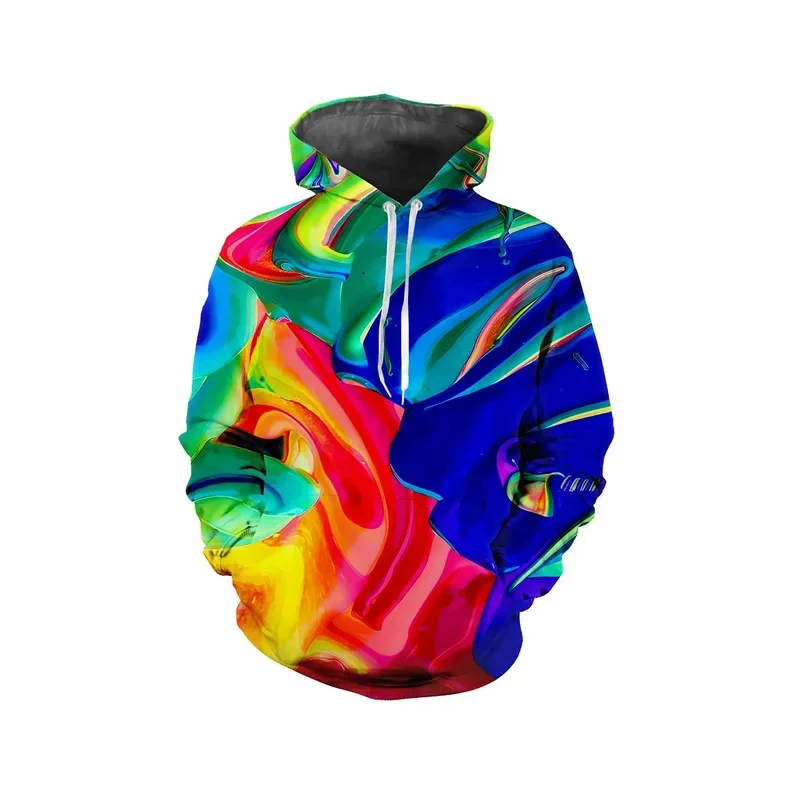 Sudadera con capucha con estampado de pigmentos para hombre, sudadera con capucha holgada de manga larga con estampado de grafiti colorido en 3D