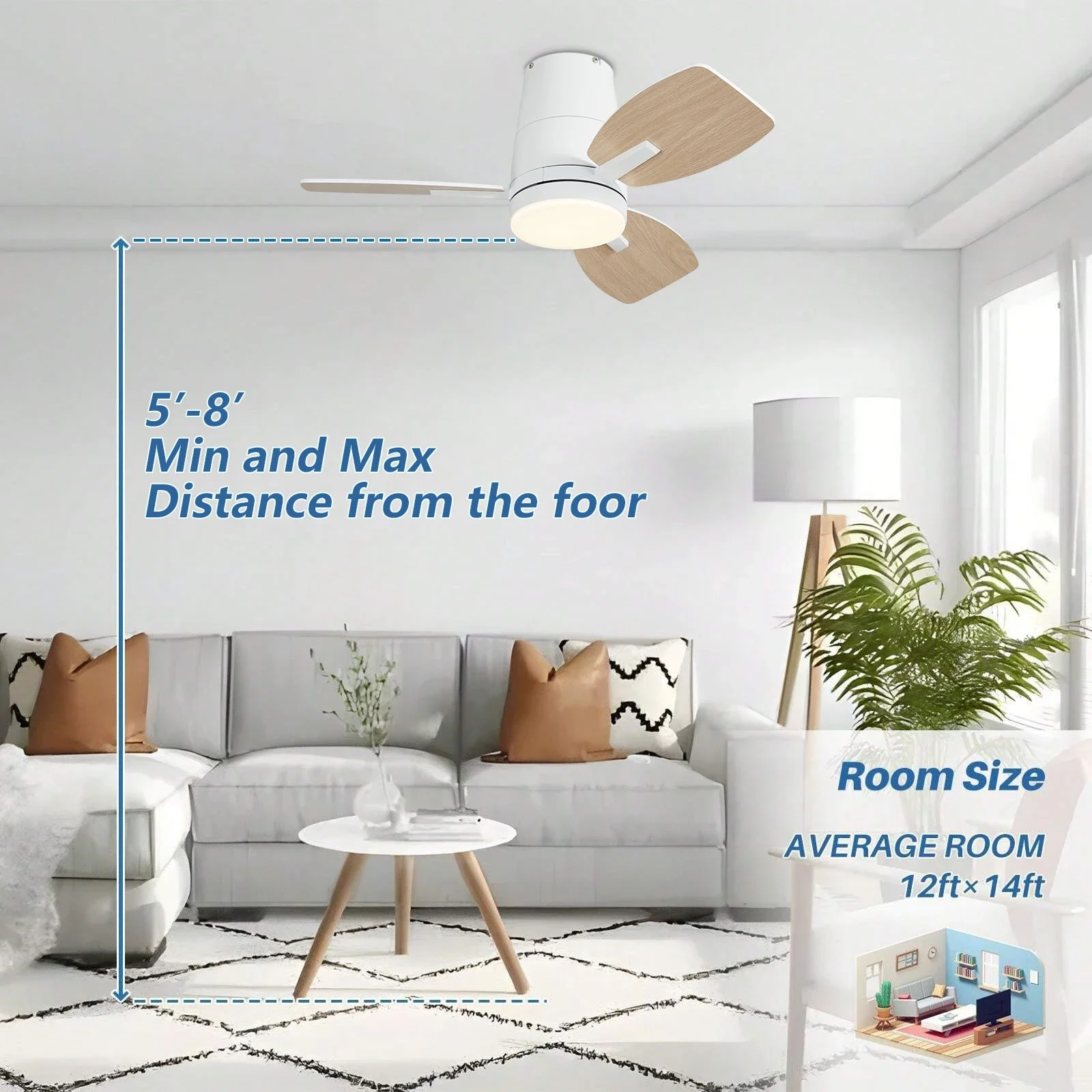 Embedded DC Ceiling Fan 30/42 Inch with Light Remote Control 3CCT Dimmable Noise Free for Bedroom Study Living Room