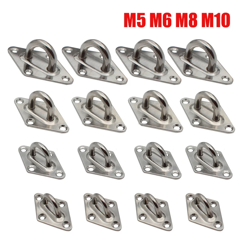 

4pcs Stainless Steel Ceiling Wall Mount Hook Heavy Duty Anchor Eye Plate For Boat Yoga Swing Hammocks 5/6/8/10mm Full welding