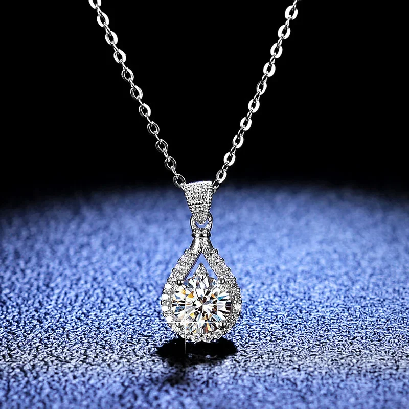 Pendenti Di Lusso In Platino Pt950 1 Carato Moissanite Collana Di Diamanti Moda Donna A Forma Di Pera Goccia D'Acqua Gioielli Da Sposa