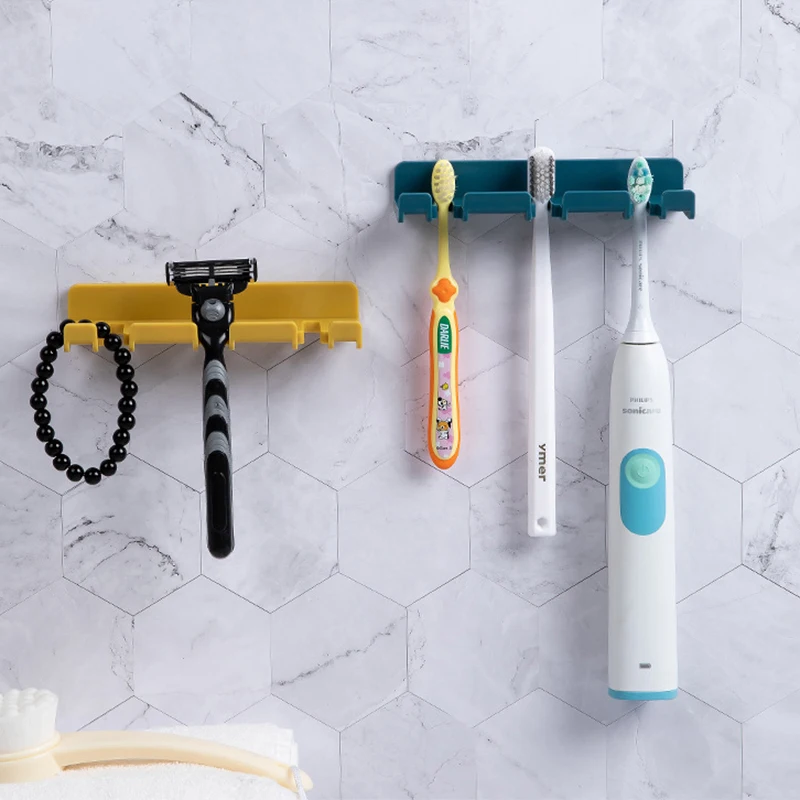 Bathroom Accessories Sets Toothbrush Holder 3 Position Tooth Brush Holder Wall Mount Rack Mobile Phone Stand Plug Storage Rack toothbrush holder