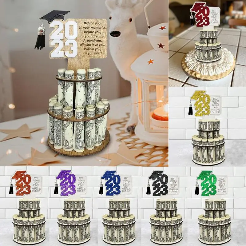 

Graduation Money Holder Creative Graduation Greeting Card Gift Money Cake Wooden Craft Cash Clip Ornaments For Home Decoration