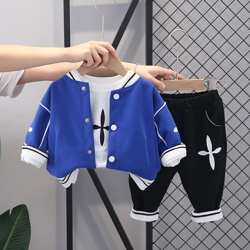 

Children's Suit Boys' and Kids' Clover Baseball Uniform Jacket Coat Solid Color Hoodie Spring and Autumn Trousers Girls' Three-P