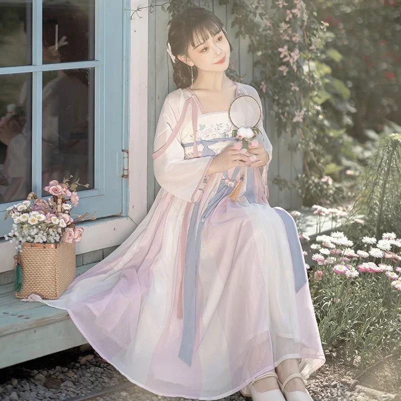 Chinese Han Element Improvement Hanfu Ancient Style Sweet Daily Dress Summer Pink Kawaii Dresses Fairy Lolita