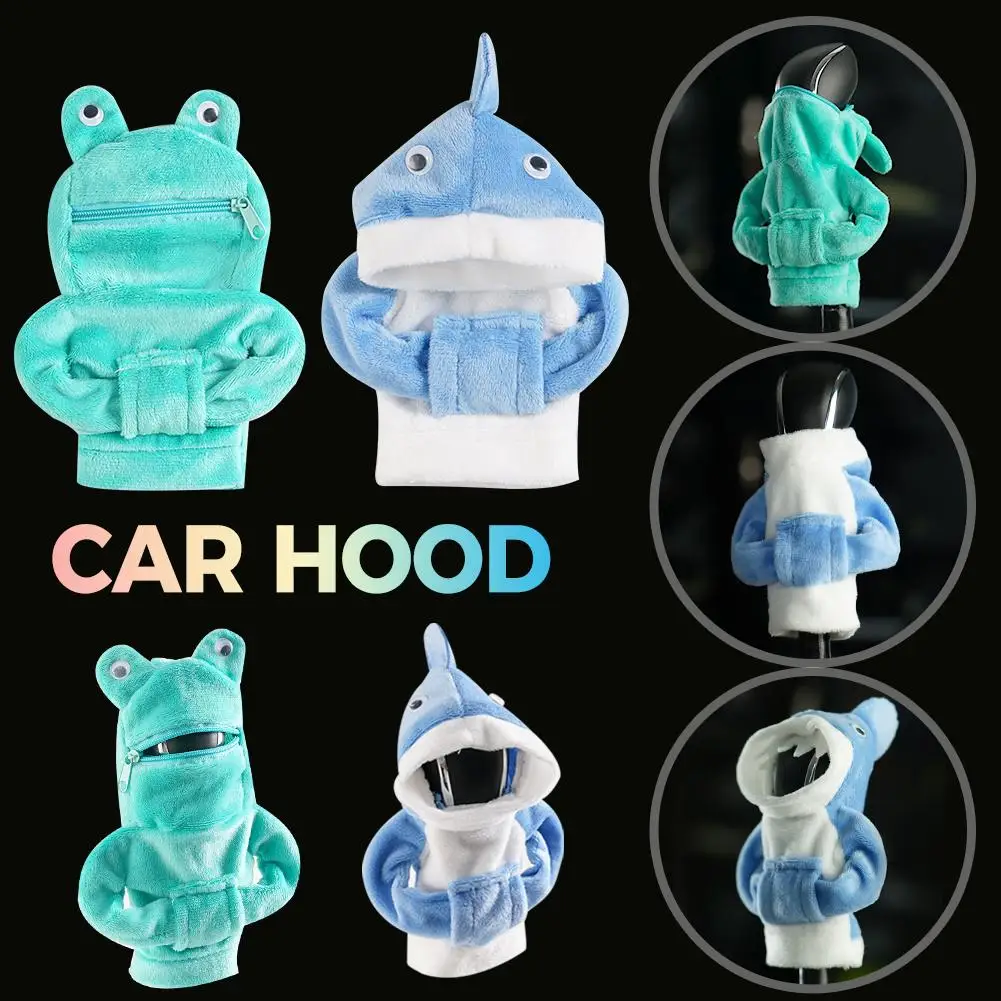 Shark Car Shifter Hoodie Mini Plush Car Gear Shift Knob Cover Gear
