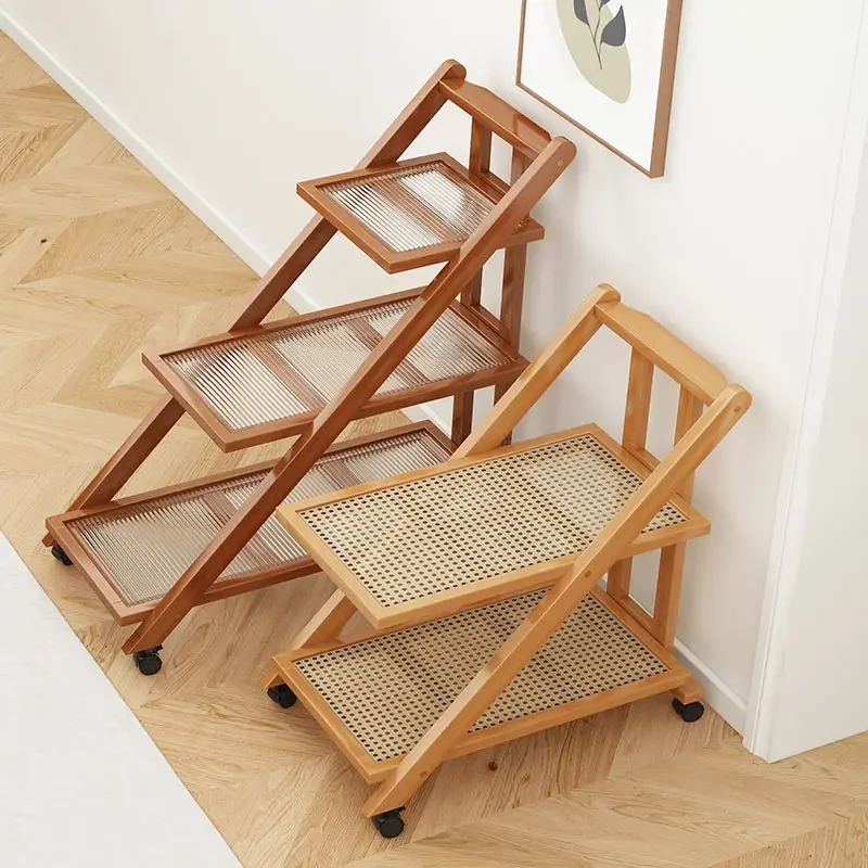 Simple Rolling Storage Cart Foldable Multi-Functional Coffee Table Eco-Friendly Durable Organizer for Living Room Mobile Storage