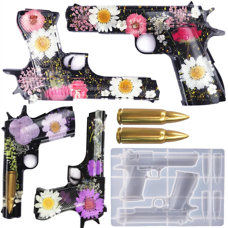 

3D Pistol Gun Bullet Toy Form Silicone Mold Fondant Soap Cupcake Jelly Candy Chocolate Cake Decoration Baking Tool Resin Moulds